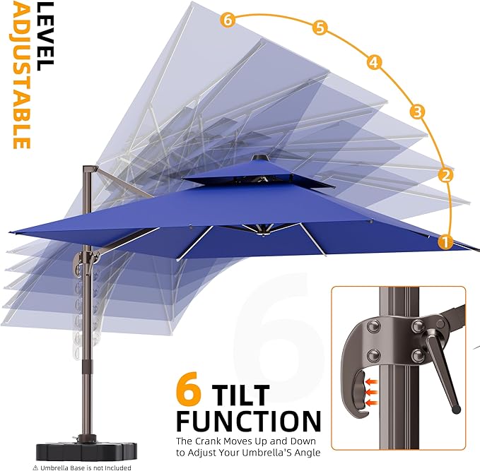 10' X 13' Outdoor Patio Umbrella Large Rectangle Cantilever Umbrella with Base Included, Heavy Duty 360°Rotation Offset Umbrella for Garden Deck Pool Patio,Navy Blue