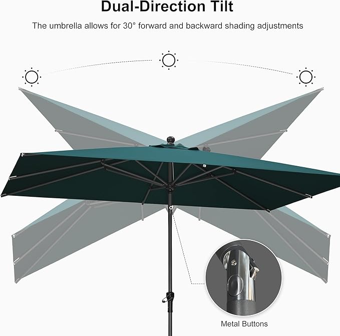 PURPLE LEAF 10' x 6.5' Rectangular Patio Umbrella Outdoor Table Umbrella Aluminum Frame Market Umbrella Sun Umbrella with 8 Sturdy Ribs & Tilt for Garden Deck Lawn & Pool Green