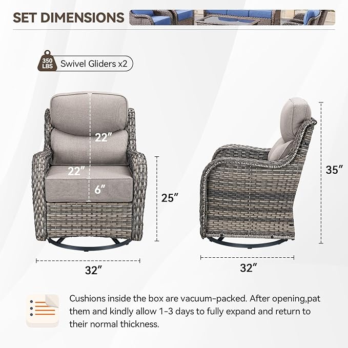 HUMMUH Outdoor Patio Wicker Swivel Rocker Chairs Set of 2 with 6-Inch Thick Cushion High Back Wicker Conversation Set for Porch Balcony Deck