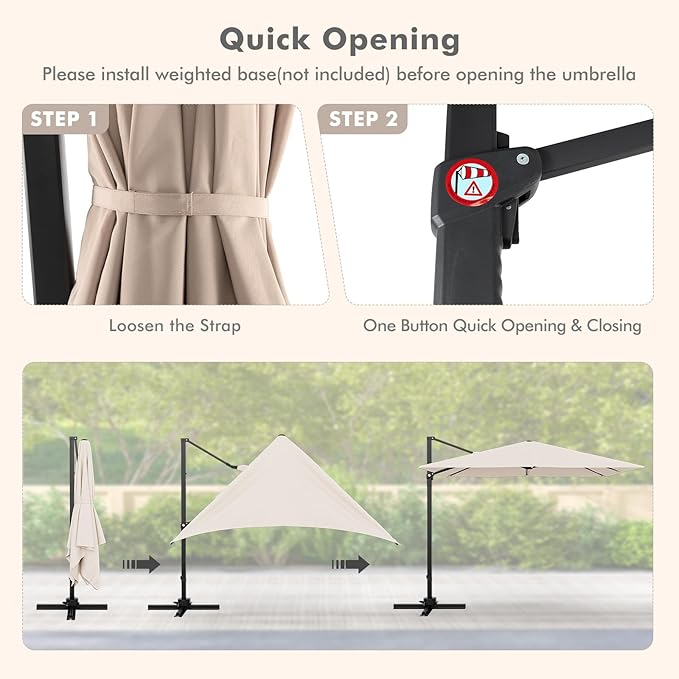 Tangkula 9.5 FT Cantilever Patio Umbrella, Outdoor Square Offset Umbrella with 360° Rotation, Heavy Duty Patio Hanging Umbrella with Cross Base for Garden Deck Pool Backyard (Beige)