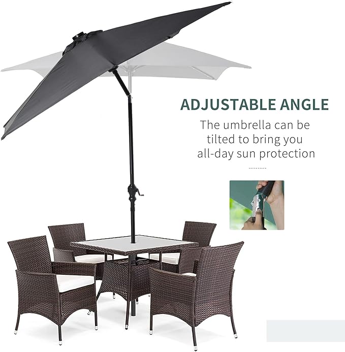 Outsunny 9' x 7' Solar Umbrella, LED Lighted Patio Umbrella for Table or Base with Tilt & Crank, Outdoor Umbrella for Garden, Deck, Backyard, Pool, Beach