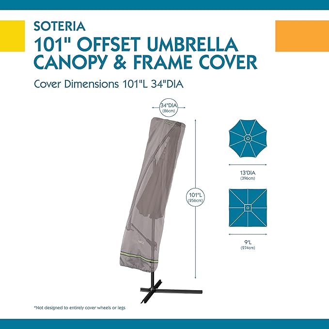 DUCKCOVERS Soteria Waterproof 101 Inch Patio Offset Umbrella Cover with Integrated Installation Pole, Patio Furniture Covers