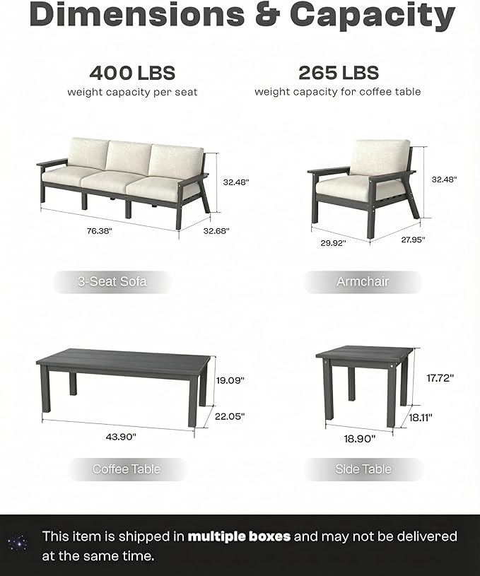 10 Piece Outdoor Patio Furniture Set, Outdoor Couch with Washable Thick Beige Cushions, Coffee Table & Side Table, Patio Conversation Sets for Lawn, Garden, Porch, Balcony (Grey Frame)