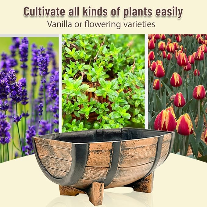 Whiskey Barrel Planter,Set of 6 Half Barrel Planters for Outdoor Plants with Removable Drain Screen,Weather Resistant Plastic Flower Pots for Indoor Outdoor Garden,Patio,Lawn,16.14x11.8x7.28 Inch
