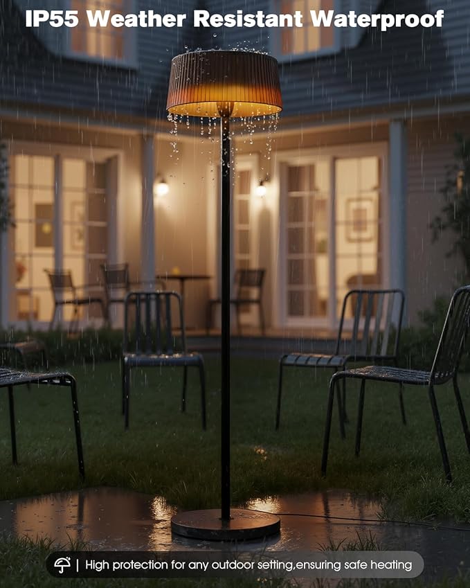 Electric Patio Heater, 1500W Freestanding Infrared Heater for Indoor & Outdoor with IP55 Waterproof, Tip-Over Protection, Quiet Operation, Perfect for Garden, Balcony, Garage, Backyard