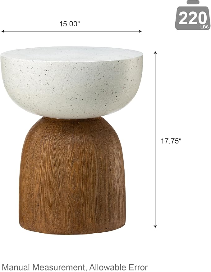 Glitzhome Outdoor Side Table Set of 2, 17.75" H Decorative Garden Stool MGO Geometric Wood Texture End Table, Round Planter Stand for Indoor Outdoor Living Room Bedroom Patio Deck Poolside