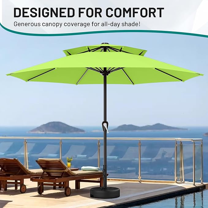 AreShark 12ft 2 Tiers Patio Umbrella - Outdoor Umbrella Waterproof UV Protection, Market Table Umbrella w/ 8 Sturdy Ribs&Crank for Pool, Porch, Garden(Apple Green)