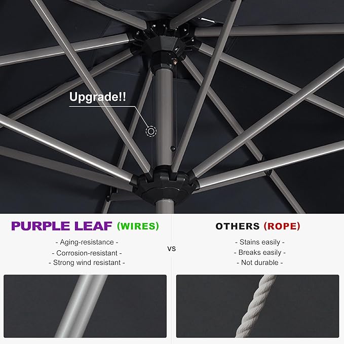 PURPLE LEAF 11' Round Patio Umbrella, Aluminum Outdoor Umbrella for 3 Year Fade Resistant, Sturdy Market Umbrella for Deck Garden, Patio, or Lawn