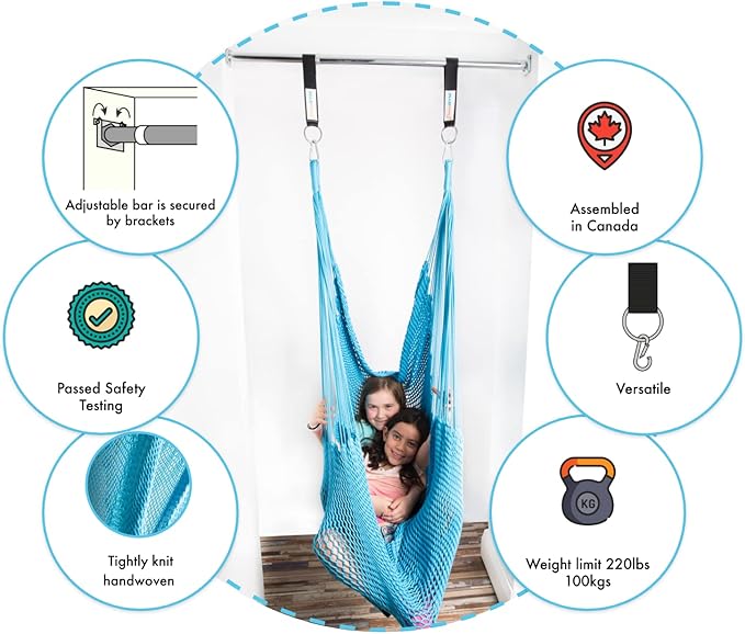 DreamGYM Doorway Hammock Swing - Hammock Chair with Stand in Door Frame- Sensory Swing for Adults and Children - Sky Blue