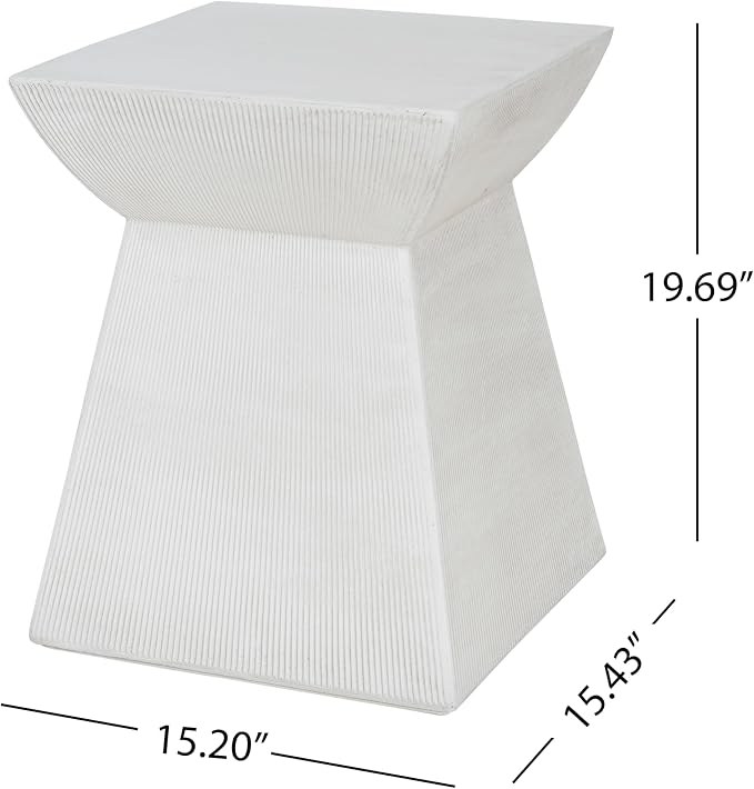 Outdoor Side Table Square Concrete Side Table Pedestal End Tables Cement Small Coffee Tables Patio Garden Stool Plant Stand for Porch, Backyard Balcony,15.2",White Antique Textured