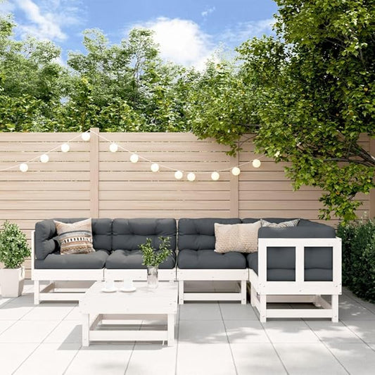 6 Piece Patio Lounge Set with Cushions, Outdoor Dining Sets Front Porch Furniture Patio Conversation Set Porch Furniture Set for Garden Negotiation Area Poolside Piazza White Solid Wood