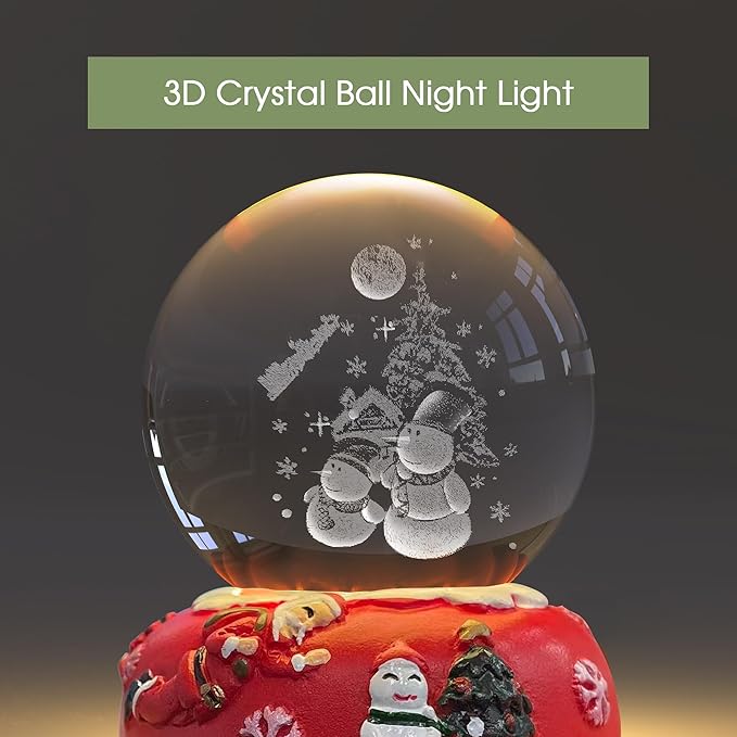 L LOHAS LED 3D Crystal Ball Night Light-Laser Engraved Snowman with Red Holiday Base,Cute & Funny Christmas Night Light for Kids, 3000K Warm White for Christmas Party Decor
