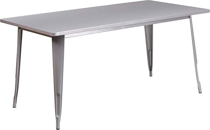 EMMA + OLIVER Commercial Grade 31.5" x 63" Rectangular Silver Metal Indoor-Outdoor Table