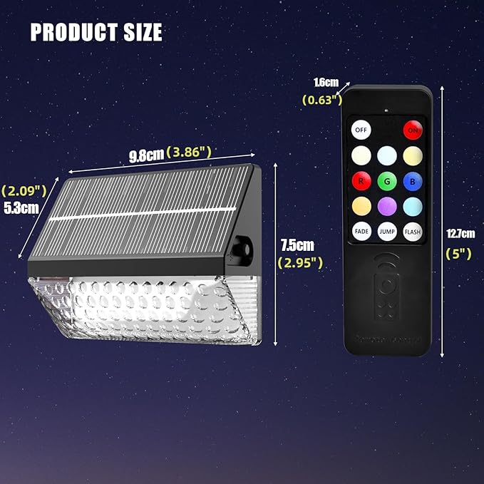 FVTLED Solar Fence Lights Outdoor, RGBW Color Changing Solar Wall Lights Outdoor with Remote Control, Waterproof LED Deck Light for Garden Yard Patio Deck Step Patio Wall (6 Pack)