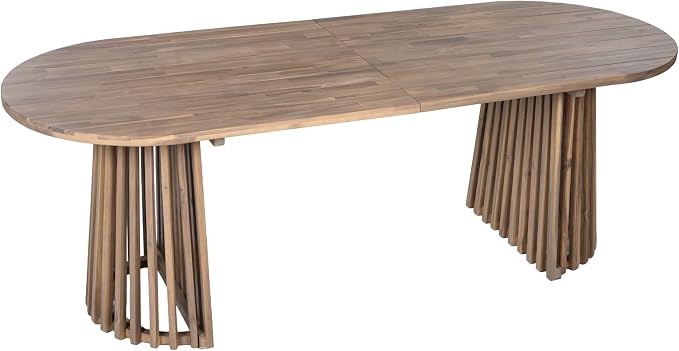 Christopher Knight Home Zoa Acacia Wood Dining Set for 6, Outdoor Dining Table with Dual Slatted Pedestal Bases, Outdoor Dining Chairs with Cushions, 7 Piece Patio Dinner Set, Beige/Light Teak/Brown