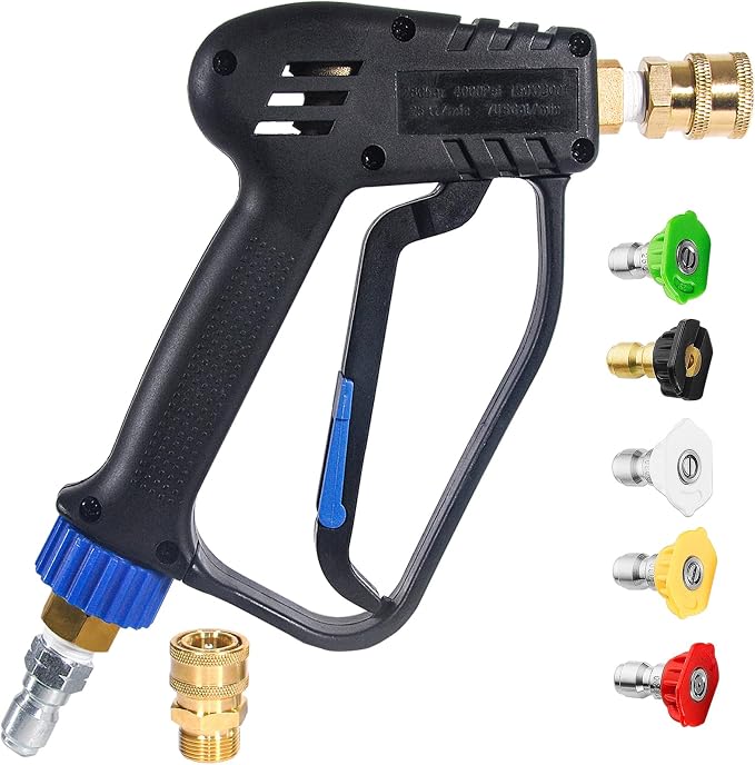 TOOLCY Short Pressure Washer Gun with Swivel, 4000 PSI, Power Washer Trigger Gun with 5 Spray Nozzle Tips, 3/8" Quick Connector & M22-14mm Adapter, 7 GPM