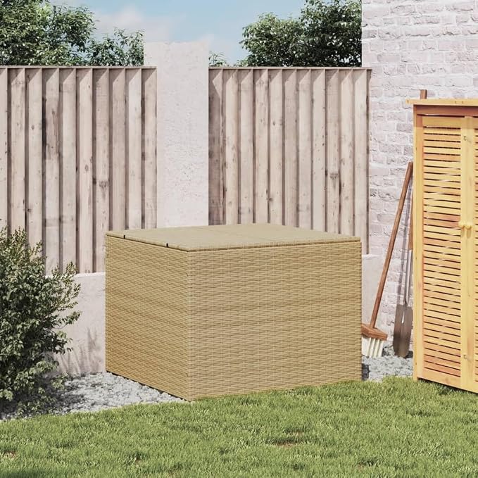 Garden Storage Box Outdoor Deck Box 76.9 Gal Mix Beige PE Rattan with Water-Resistant Bag, 31.5"x29.5"x23.2" Weather-Resistant Patio Furniture for Poolside Gardening Tools Cushions Storage