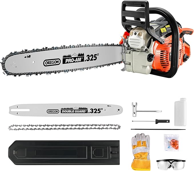55CC Gas Chainsaw Powered With 2-Cycle Engine 20 Inch Handheld Chain Saw Gas With Automatic Oiler For Tree Trimming Wood Cutting and Land Clearing