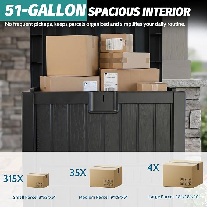 EHHLY 51 Gallon Package Delivery Box for Outside, Resin Lockable Secure Parcel Drop Box, Waterproof Deck Box for Front Porch, Curbside, Patio