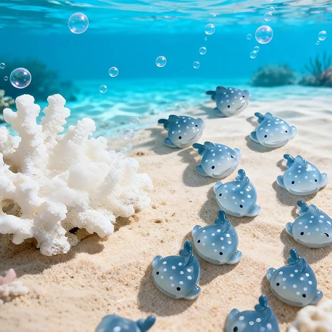 50Pcs Blue Whale Shark Resin Statue, Mini Sharks for Terrarium Decor, Garden Landscapes, Moss Scenes, Desk Miniatures, Whale Shark Decor Resin Art, Miniature Animal Figure Collectible