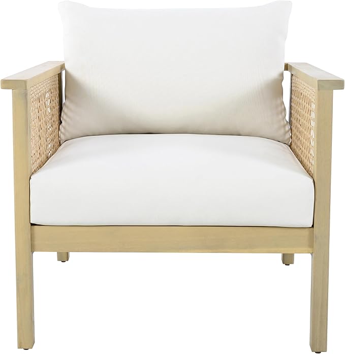 Christopher Knight Home Teras 8-Seater Patio Furniture Set with Removable Cushion, 5 Piece Outdoor Acacia Wood Conversation Set, Sold Wood Outdoor Sectional Sofa Set with Coffee Table,Light Teak+Cream