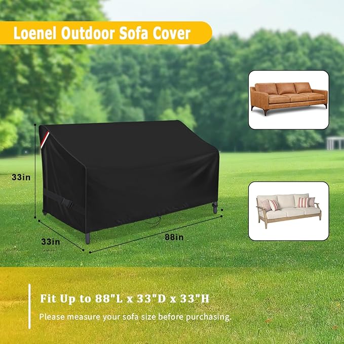 Outdoor Sofa Cover, 88 Inch Waterproof 3-Seater Bench Covers for Patio Loveseat, Couch, Glider, Heavy Duty Outside Furniture Couch Cover - 88" L x 33" W x 33" H