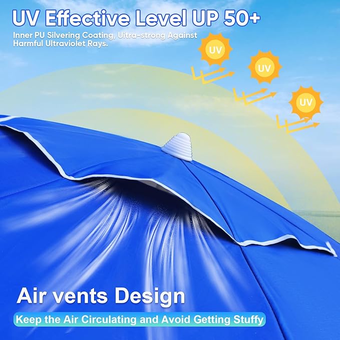 Northroad 8ft Large Beach Umbrella w/Sand Anchor Vent Tilt, Heavy Duty High Wind Patio Umbrellas w/Carry Bag,UV 50+ Sun Protection Portable Sunshade Umbrellas for Garden Pool Backyard