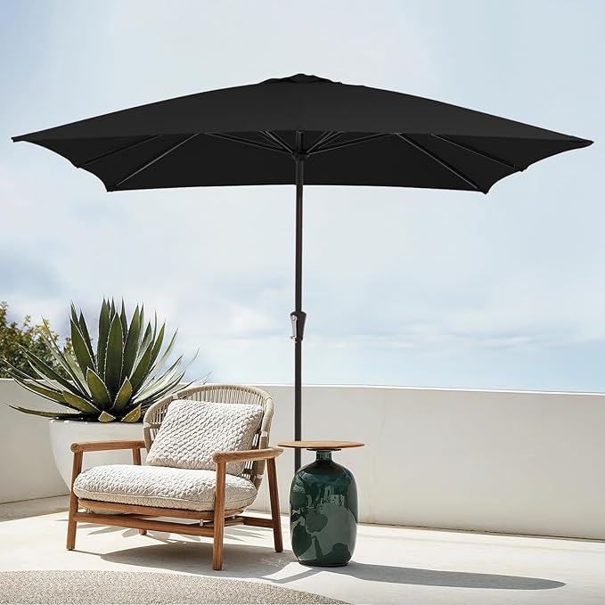 JEAREY 8x10 ft Rectangular Patio Umbrellas Outdoor Table Market Umbrella w/Crank, 8 Sturdy Ribs, UV Protection Windproof Sunproof for Garden, Deck, Backyard, Pool(Black)