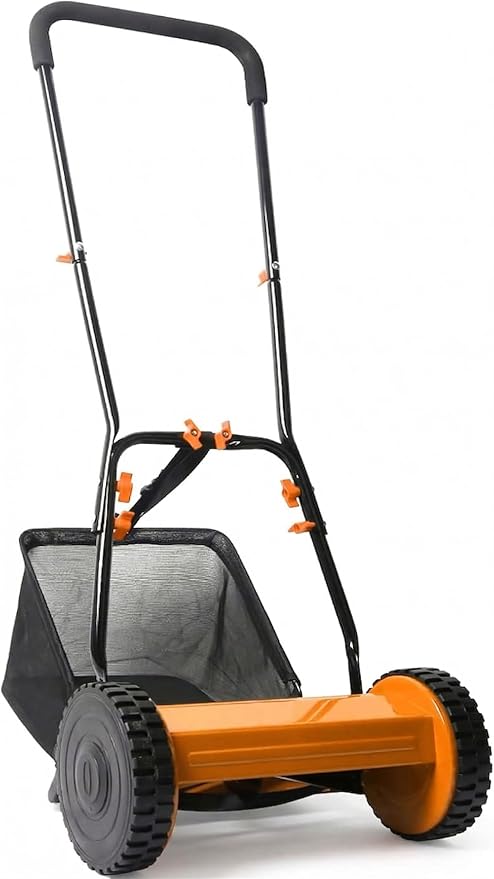 16in Push Along Lawn Mower - Lightweight 17.2 lbs - 4 Cutting Heights 0.6" to 1.6" - Rear Roller for Stripes - 16in Heavy Duty Steel Blades - 6.5 Gallon Collection Box (16 in)