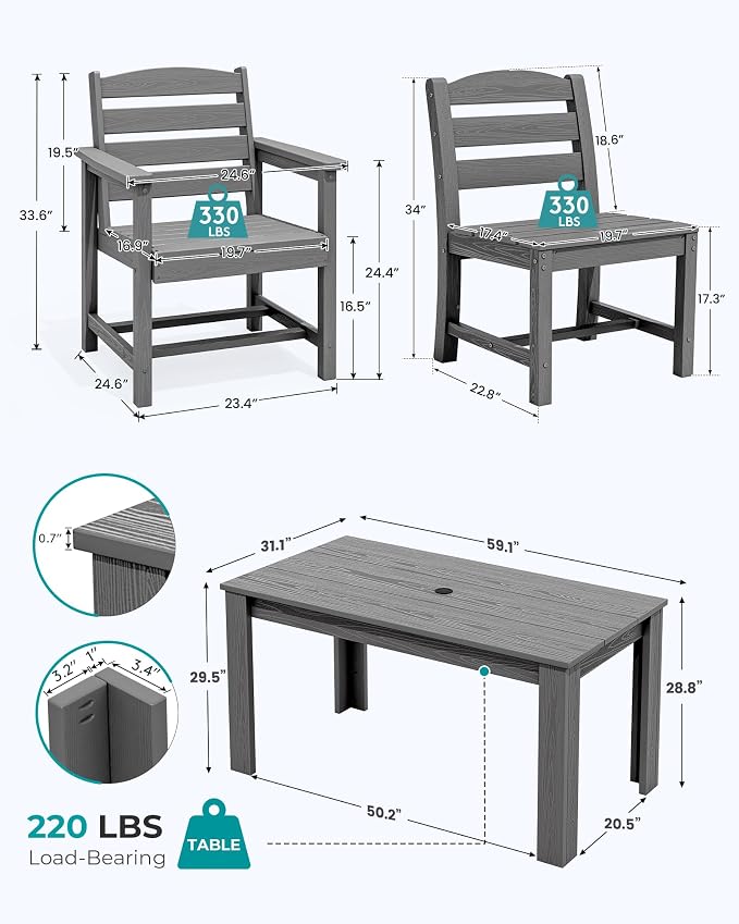 SERWALL Outdoor Dining Set for 10, w/ 2 Tables & 10 Chairs, Gray | All Weather Resistant HDPE Dining Sets for Patio, Garden, Backyard
