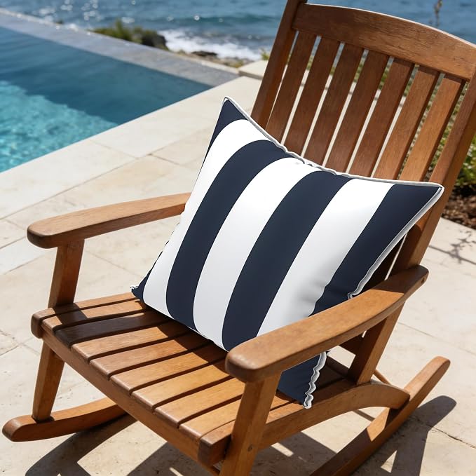 LVTXIII Outdoor Throw Pillows 18x18 Patio Waterproof Square Pillows with Piping Fade Resistant Accent Pillow for Spring Summer Garden Decoration, Set of 2, Cabana Navy