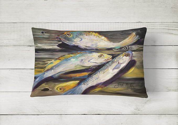 Caroline's Treasures JMK1116PW1216 Fish on The Dock Canvas Fabric Decorative Pillow Machine Washable, Indoor Outdoor Decorative Pillow for Couch, Bed or Patio, 12HX16W
