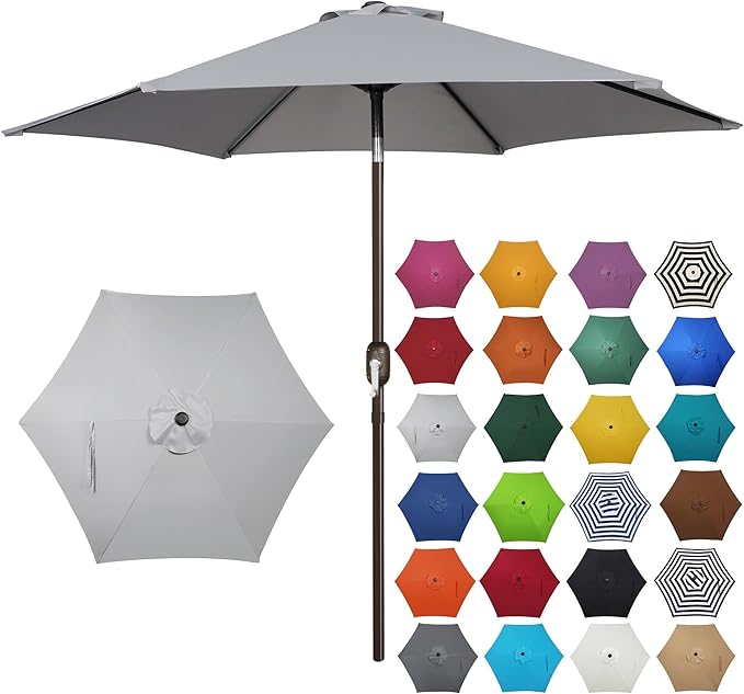 Blissun 7.5 ft Patio Umbrella, Yard Umbrella, Outdoor Market Umbrella with Push Button Tilt Crank, Grey