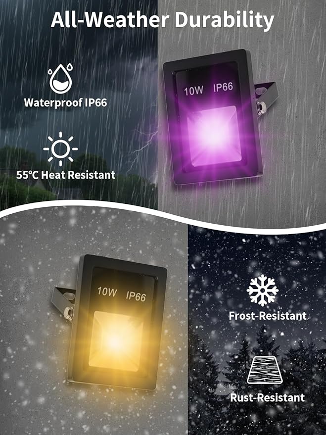 T-SUN Christmas Led Mini Flood Light Outdoor, 10W RGB Color Changing Waterproof Security Lights, with US Plug, Remote Control Spotlight for Garden Backyard Garage Decorative Stage Landscape (5 Pack)