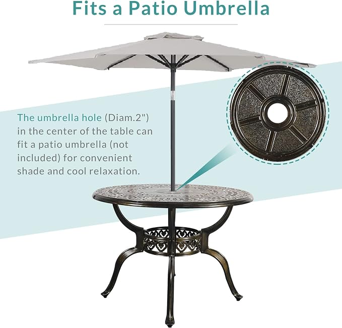 MEETWARM 5-Piece Outdoor Patio Dining Set, All-Weather Cast Aluminum Patio Conversation Set with 4 Cushions Swivel Rocker Chairs for Backyard Garden Deck and 38.5" Round Table, Chili Red
