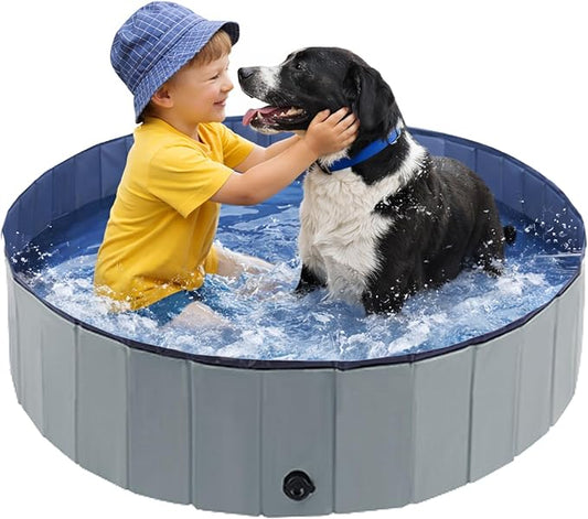 Eooqi Foldable Dog Pool, Collapsible Pet Bath Tub & Kiddie Wading Pool, Portable Hard-Side Dog Swimming Pool for Puppies, Small & Medium Dogs, Cats and Kids (Gray, 39.5"-M)