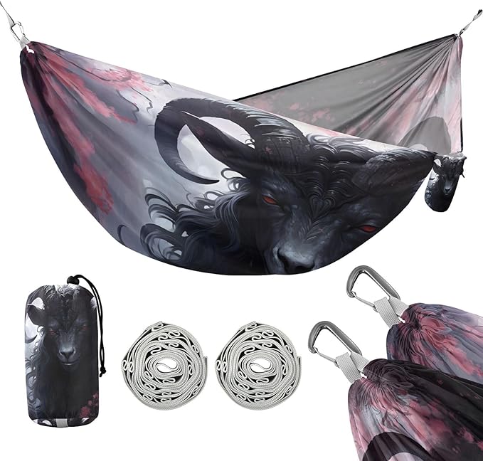 Hammocks for Outside Black Goat Flower Camping Hammock Portable Hammocks with Tree Straps and Carry Bag Camping Accessories for Hiking Beach Outdoor
