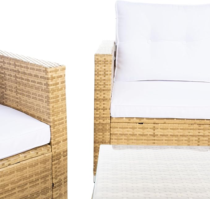 SAFAVIEH Outdoor Collection Lorma Natural/White Wicker 4-Piece Conversation Patio Set
