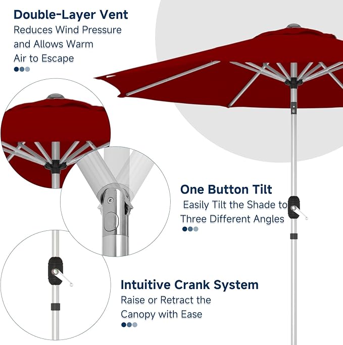 10FT Aluminum Outdoor Patio Umbrella, Fade-Resistant Market Umbrella with Push Button Tilt Function, 8 Sturdy All-Aluminum Ribs for Gardens, Patios, Backyards & Pools