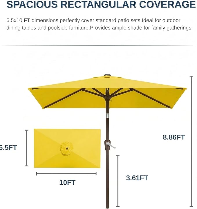 6.5x10FT Patio Umbrella, Outdoor Umbrella with Push Button Tilt and Crank, 8 Sturdy Ribs, UV Protection & Waterproof Market Umbrella for Pool, Backyard, Beach,Deck (Yellow)