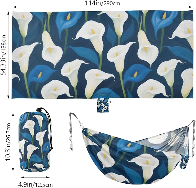 White and Blue Calla Lilies 330lb Capacity Hammocks Backyard Hammock for Outside Patio Garden Base de hamaca para adultos