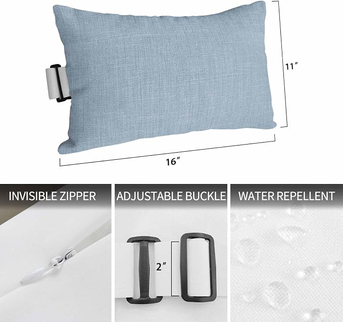 Sky Blue Outdoor Lumbar Pillows 11x16 Set of 2, Farmhouse Burlap Solid Blue Color Modern Linen Texture Waterproof Throw Pillow Covers with Insert, Decorative Pillowcase Cushion for Couch Sofa Bed