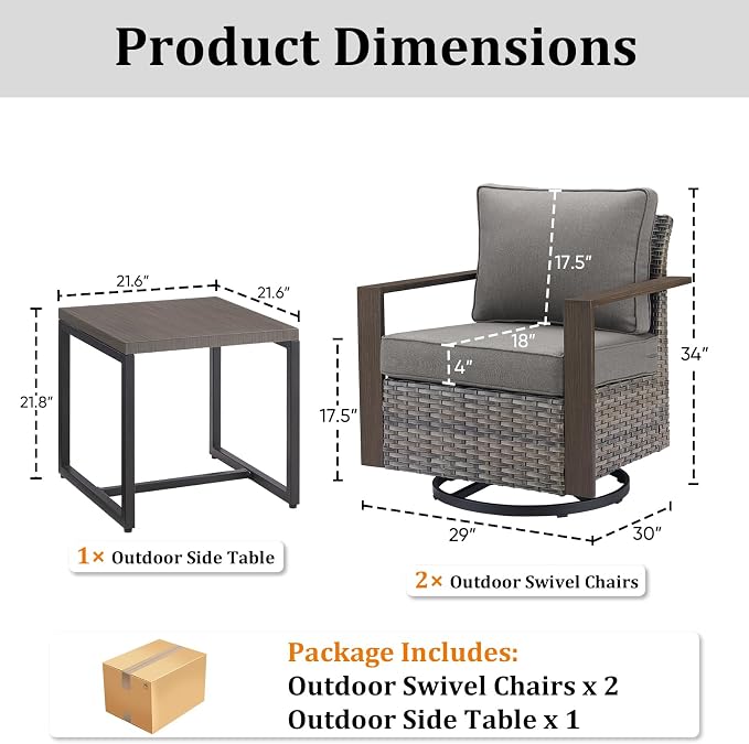 3 Pieces Patio Sofa Set with Metal Arm, High Back Wicker Sectional Outdoor Sofa with Ottomans, Outdoor Seating Furniture High Back Conversation Set for Balcony Deck Porch Backyard, Grey/Grey