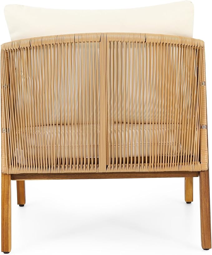 Merax Outdoor Acacia Wood Wicker Patio Club Chair,Conversation Set,Faux Rattan Accents
