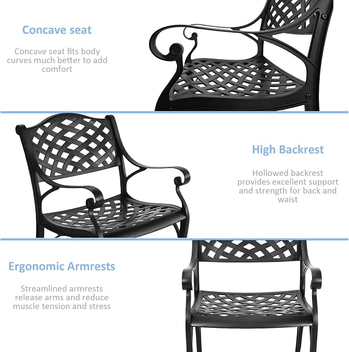 Patio Dinning Set Weather Resistant Cast Aluminum Patio Furniture Set with Umbrella Hole, Bistro Dining Set for Garden (42" x 42" Table D and 4 Chairs Black, 5 Pieces)