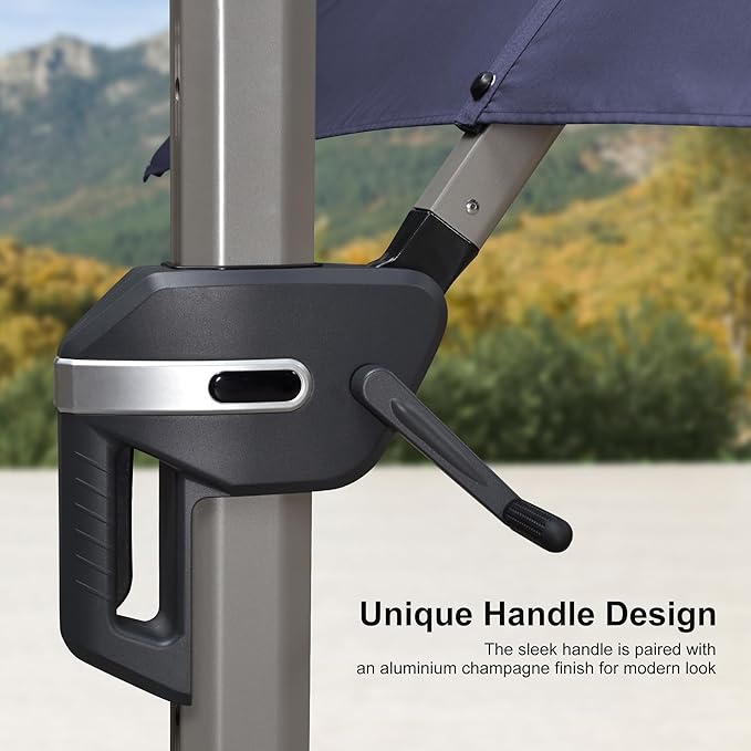 PURPLE LEAF Patio Umbrella with Base Included, 8ft Outdoor Aluminum Cantilever Umbrella with 360° Rotation, Champagne Offset Umbrella for Outdoor Garden Pool, Navy Blue