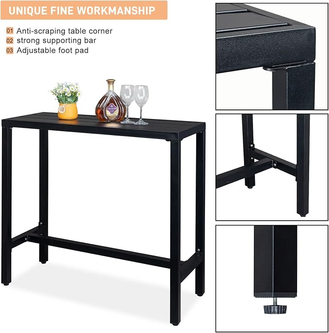 JHshop Black Outdoor Bar Table Patio High Pub Table 40”L Counter Height Table with Adjustment Knob Console Table for Poolside/Garden/Balcony/Hallway/Bistro 100 x 40 x 95cm