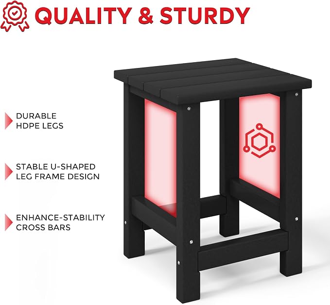 Costaelm Kids Outdoor End Table, Small Patio Table, Outdoor Side Table Porch Table Adirondack Patio Side Table for Outside, Pool, Porch, Garden, Black