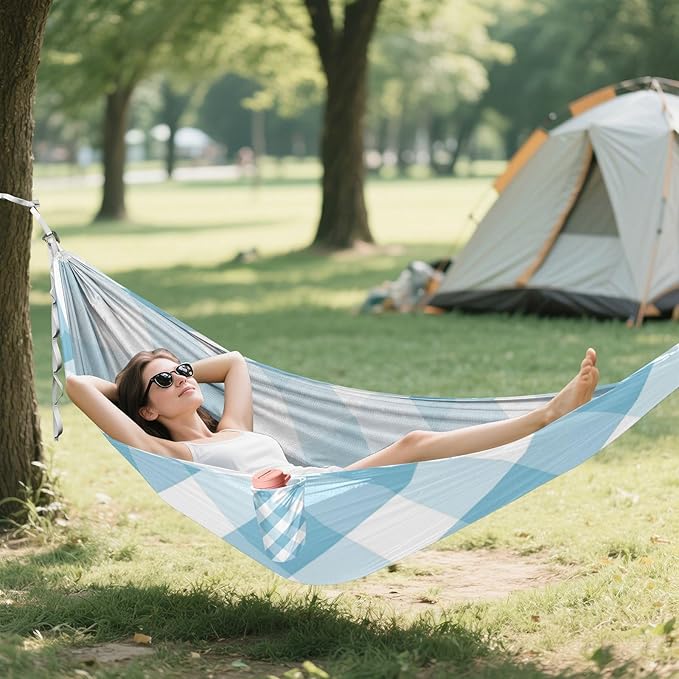 Blue and Whitwill 330lb Capacity Camping Hammocks with Tree Straps Cloth Hammock for Patio Backyard Lounge Base hamaca con soporte para adultos