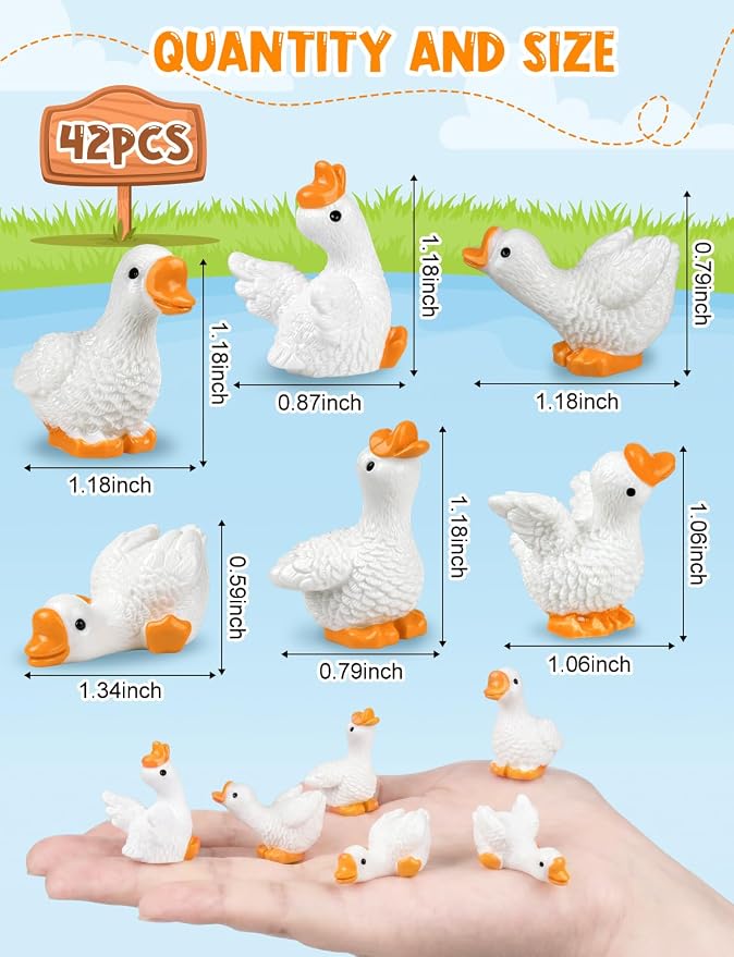 42pcs Mini Resin Goose Tiny Animal Figurine Bulk | Small Desk Goose Decor for Garden Lawn Yard Micro Landscape Aquarium Potted Ornament DIY Craft